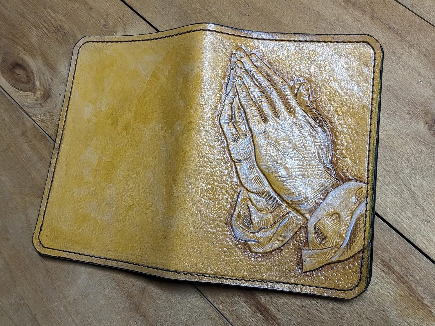 3D Genuine Leather Travel Passport Cover, Passport Holder, Passport Case, Hand-Carved, Hand-Painted, Leather Carving, Custom Passport Case, Personalized, Praying Hands