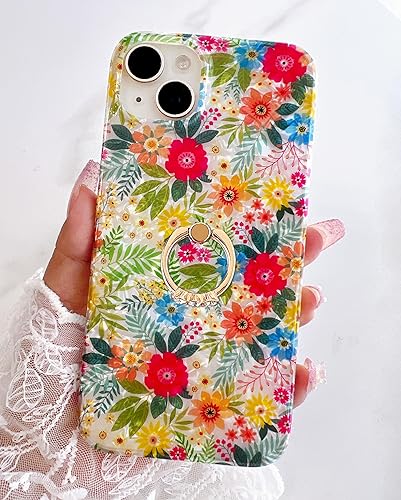 Miniatura 10 de Qokey Funda para iPhone 13, iPhone 14, bonita funda de flores de jardín para niñas y mujeres, patrón mate, suave, a prueba de golpes, TPU