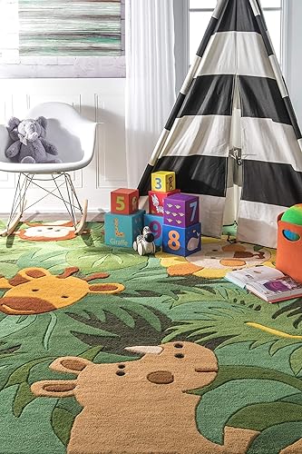 Miniatura 3 de nuLOOM Kinder Safari Friends - Alfombra de lana redonda, 4 pies, color verde