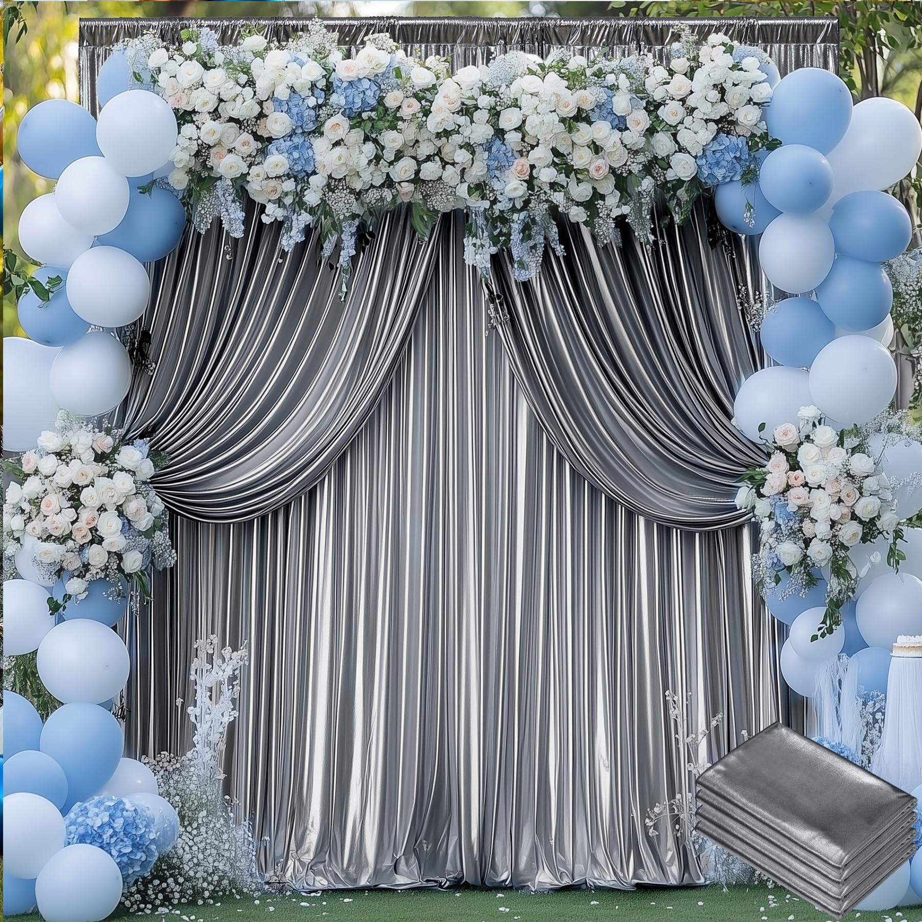 20x10ft Wrinkle Free Black Silver Sequin Backdrop Curtain for Wedding Party