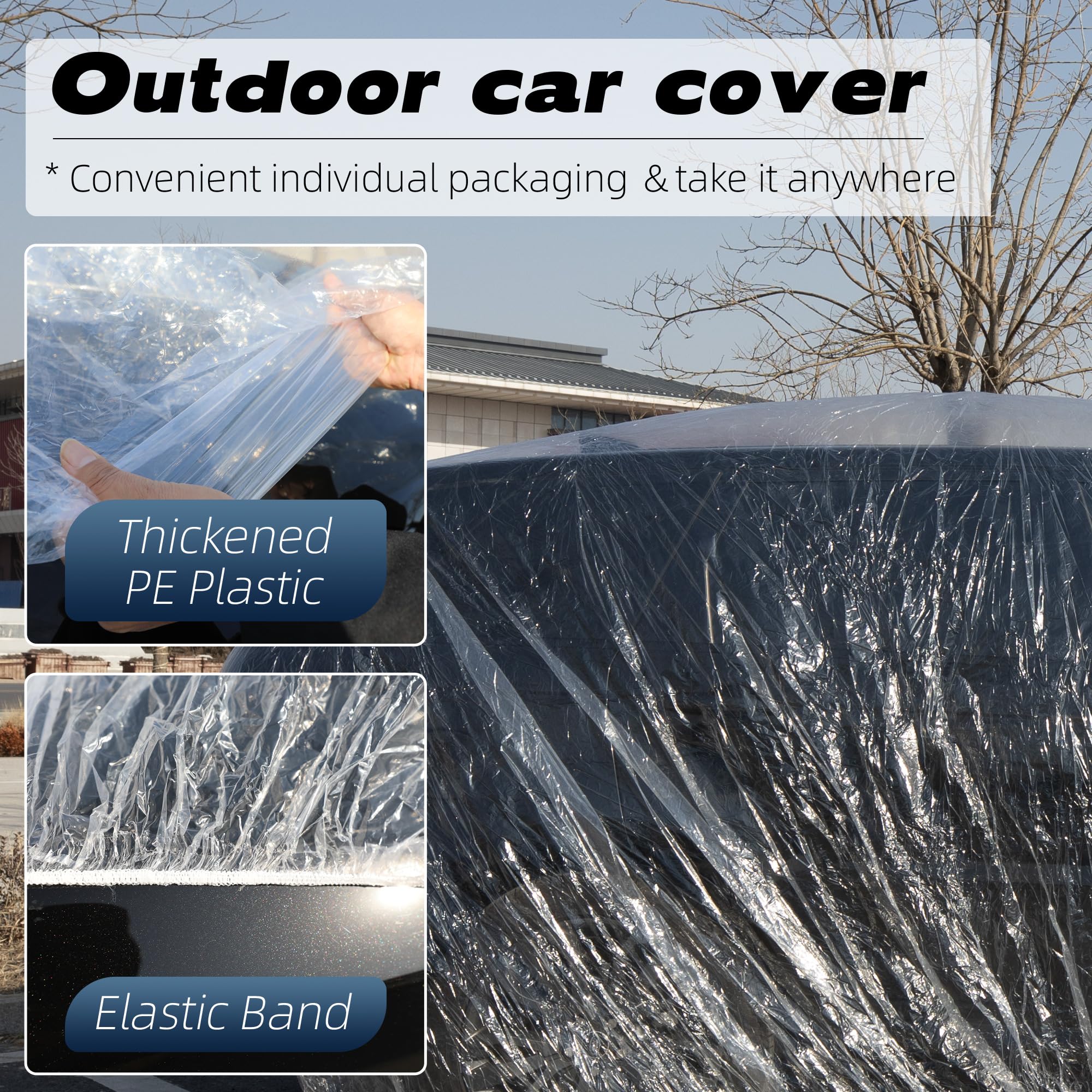 Talyetar 3 pcs Plastic Car Cover Universal Disposable Car Covers Waterproof Clear Car Cover for SUV Sedan with — view 3