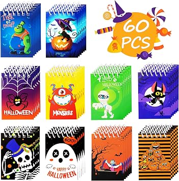 90shine 60PCS Halloween Notepads Party Favors for Kids - Spiral Notebooks Hallowmas Trick or Treat Goodie Bag Stuffers Filler Gifts Supplies Decorations, 10 Styles