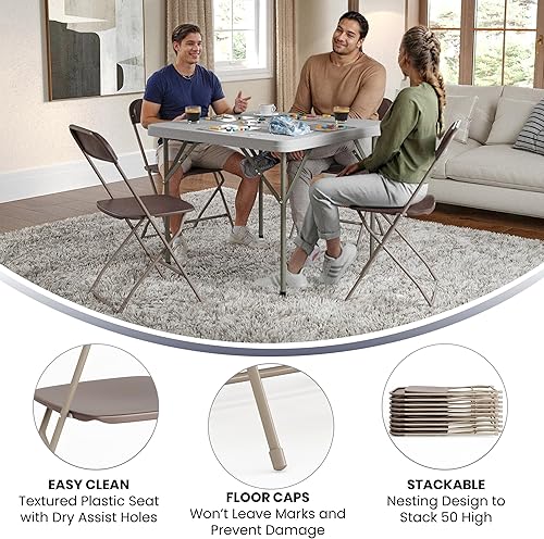 Miniatura 5 de Silla plegable de plástico Flash Furniture Series Hercules, color marrón, paquete de 4, capacidad de peso de 650 libras, cómoda silla para eventos,