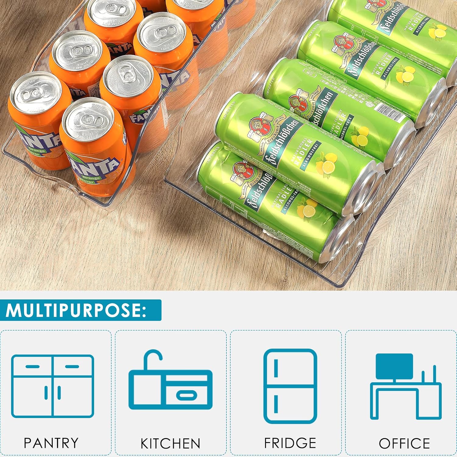 MaxGear Soda Can Organizer for Refrigerator Clear Can Organizers Plastic Drink Organizer for Fridge Can Storage Organizer Pantry Can Holder for Refrigerator Drink Dispenser,4 Packs