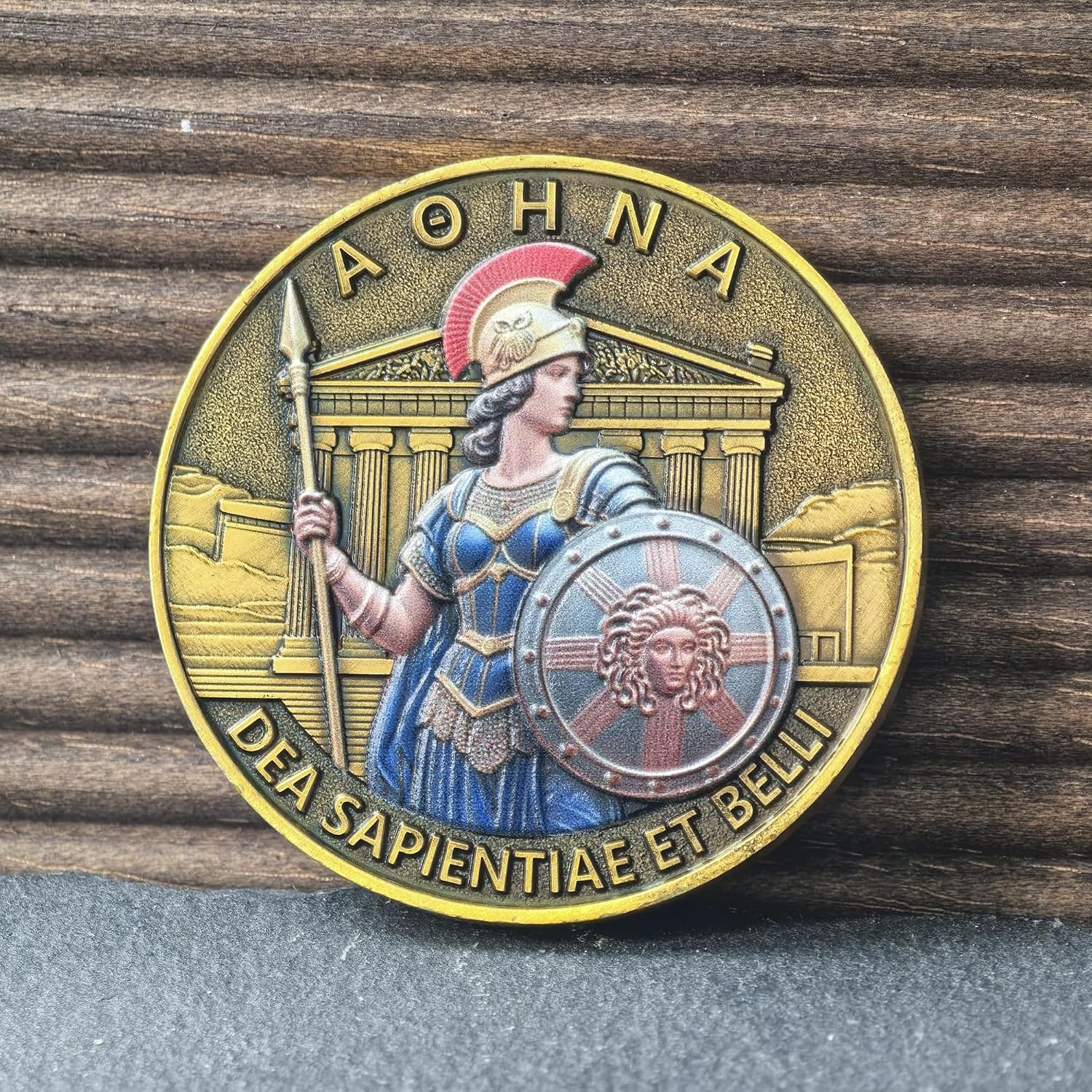 Athena Goddess of Wisdom Challenge Coin with Case - High Relief Zinc Alloy Greek Mythology Collectible, Enamel Artwork Gift for Philosophy & History Enthusiasts (1.57")