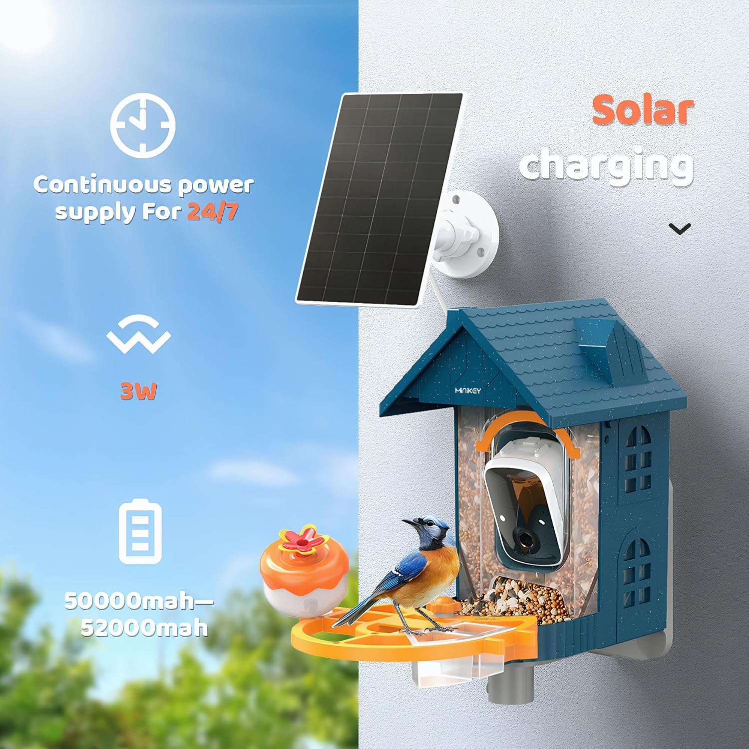 Bird Feeder with Camera Solar Powered in Outdoor Backyard :2K HD Video, AI-Powered Recognition Identifies 11000+ Species, Instant Capture and Notifications,Ideal Gift for Mom Dad Bird Lovers
