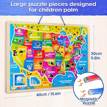 SYNARRY Large USA World Solar System Wooden Magnetic Puzzles for Kids Ages 4-6, Wood Puzzles Educational Games Toys Easter Gifts for Children, United States World Space Map for Boys Girls Ages 3-5 4-8