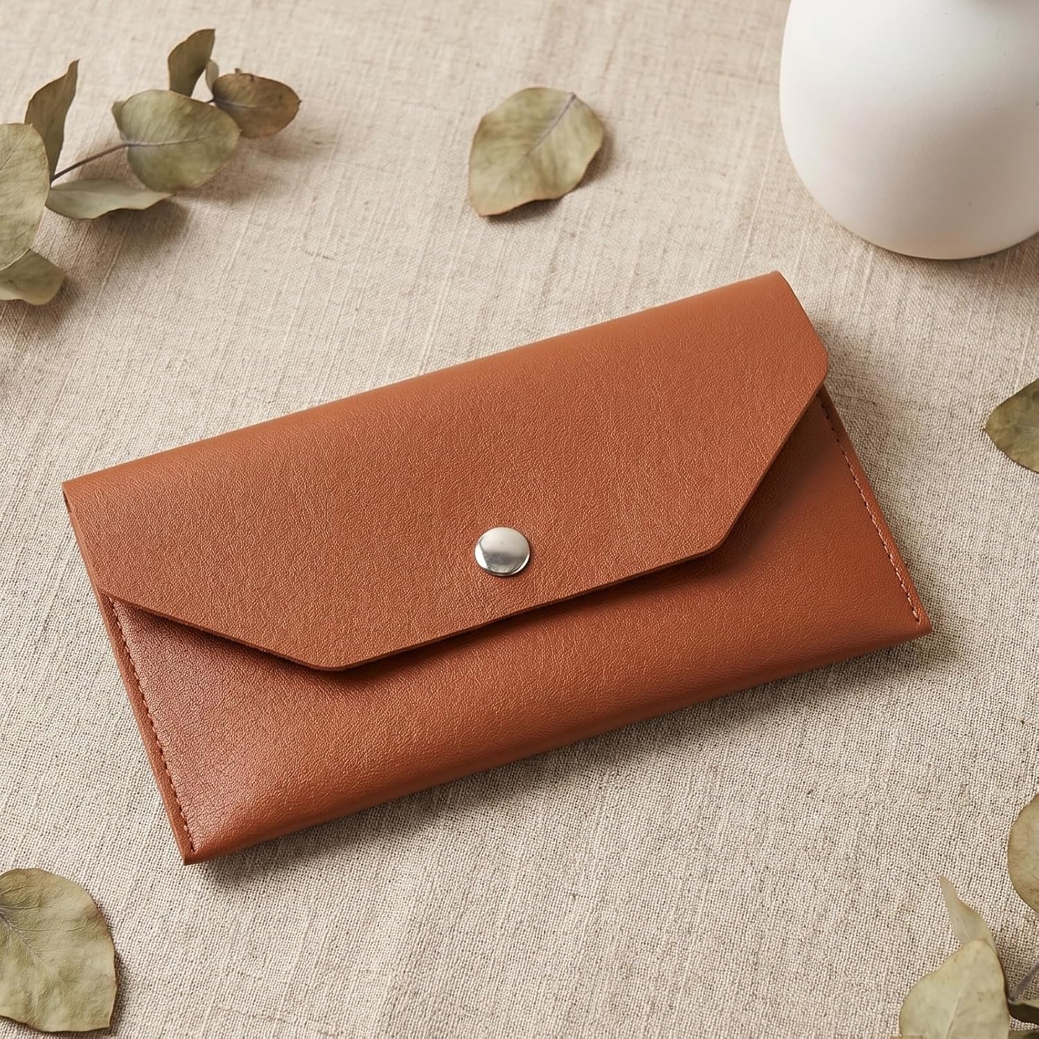 Women's Brown PU Coin Purse with Snap Button and Metal Holder image 5