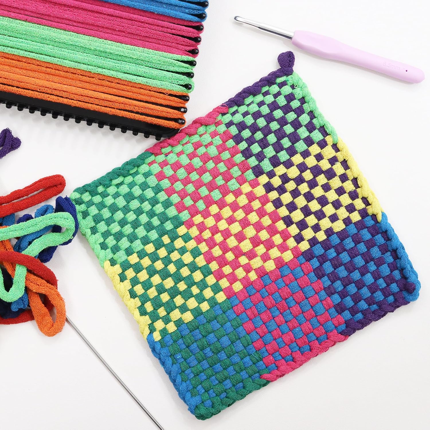 Tatahu Cotton Potholders Weaving Loops - 300pcs Rainbow Knitting Refill Loops in 10 Colors, 10” Traditional Size, Make 5 Potholders