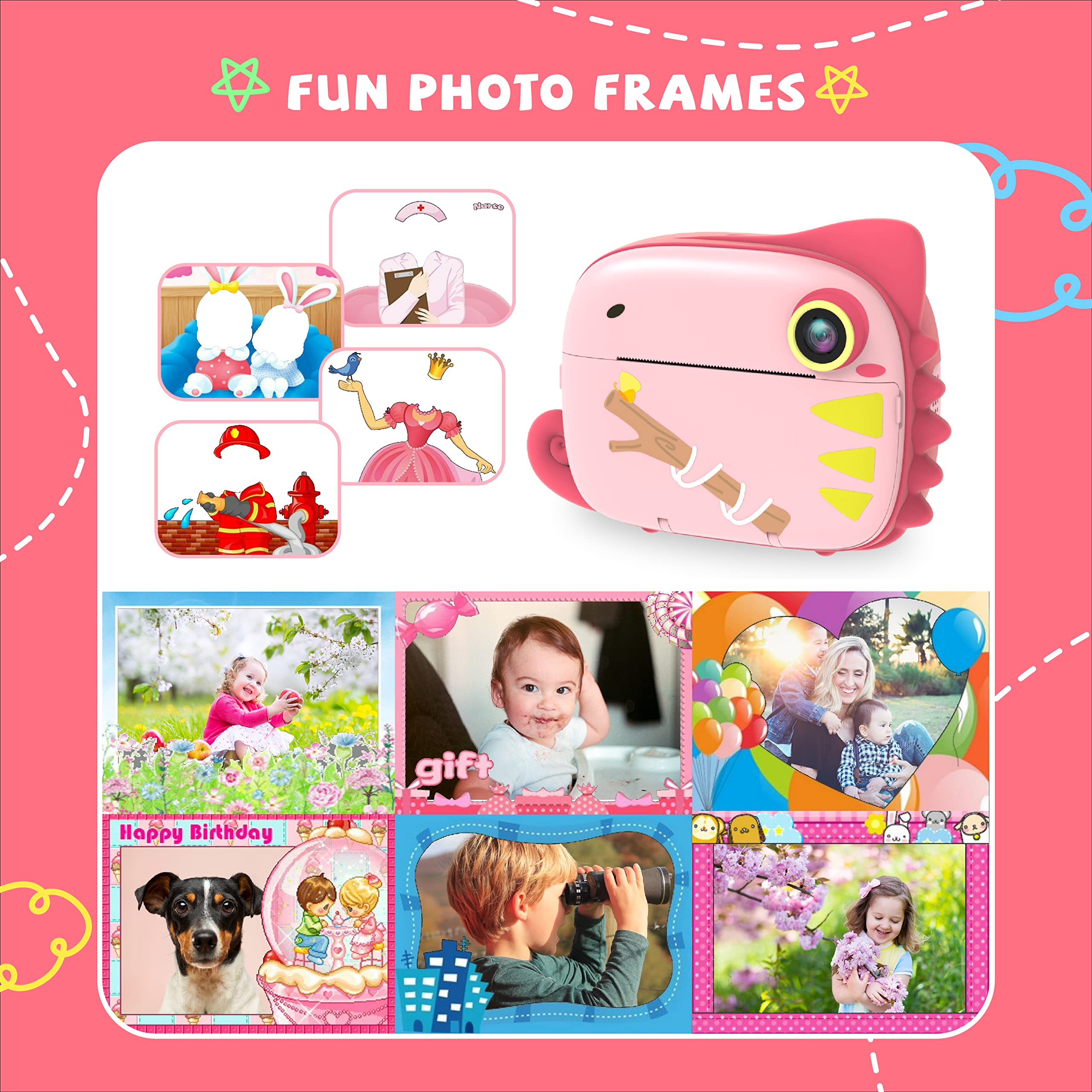 TIATUA kinderkamera sofortbildkamera, Digitalkamera Videokamera mit 20MP Dual-Linse & 32GB Karte, ohne Tinte Sofortkamera für Mädchen Jungen 3-12 Jahren, Fotopapier & lustigem Zubehör inklusive