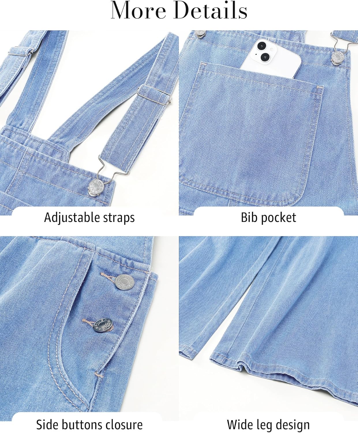 luvamia Denim Overalls for Women Wide Leg One Piece Jean Jumpsuits Fashion Baggy Bib Overall Loose Fit Pleated Pockets - Image 4