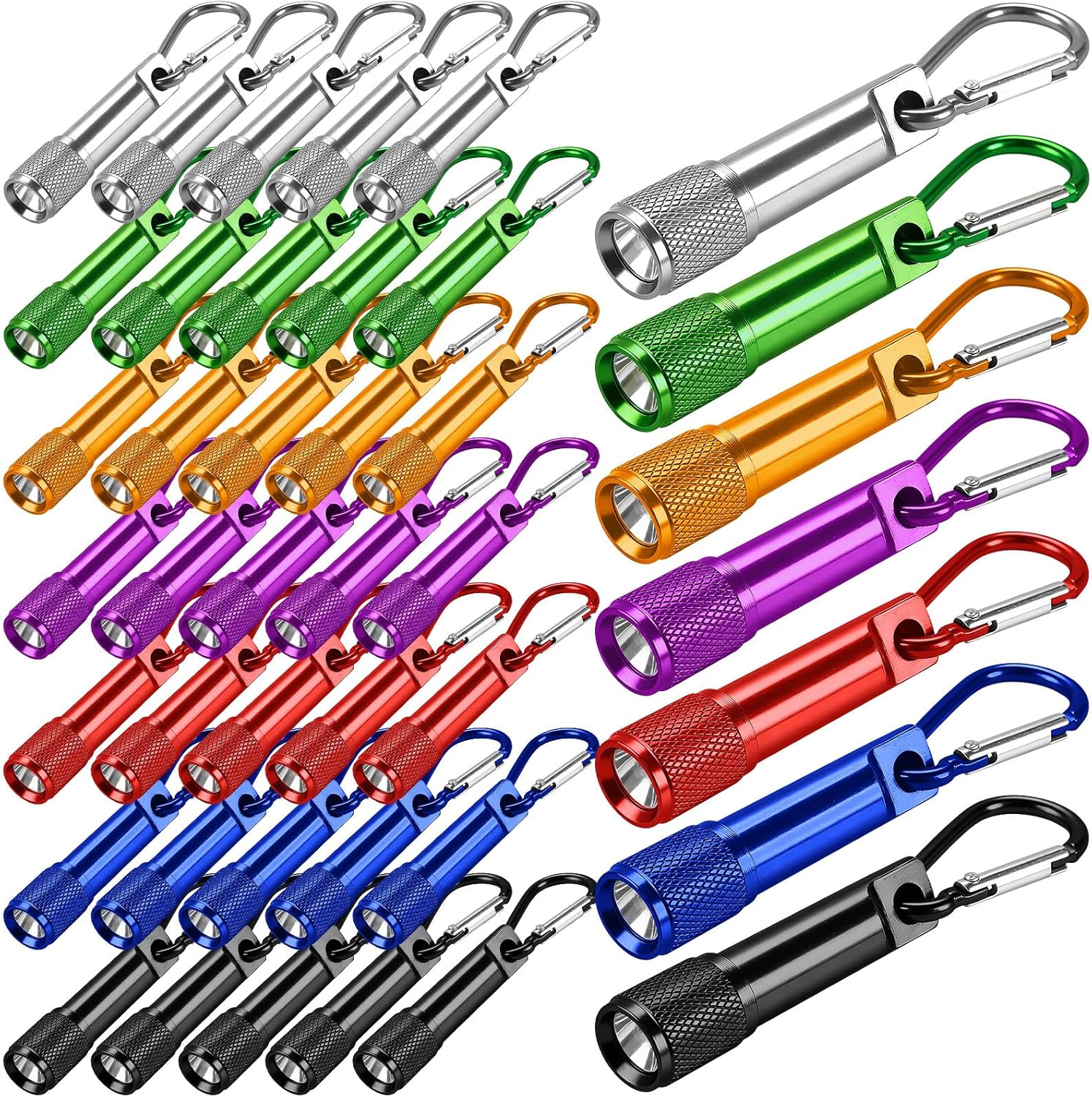 42 Pcs Mini Keychain Flashlights Ultra-Bright LED Metal Carabiner Clip Compact Emergency Lights for Camping Hiking Cycling Survival Kits