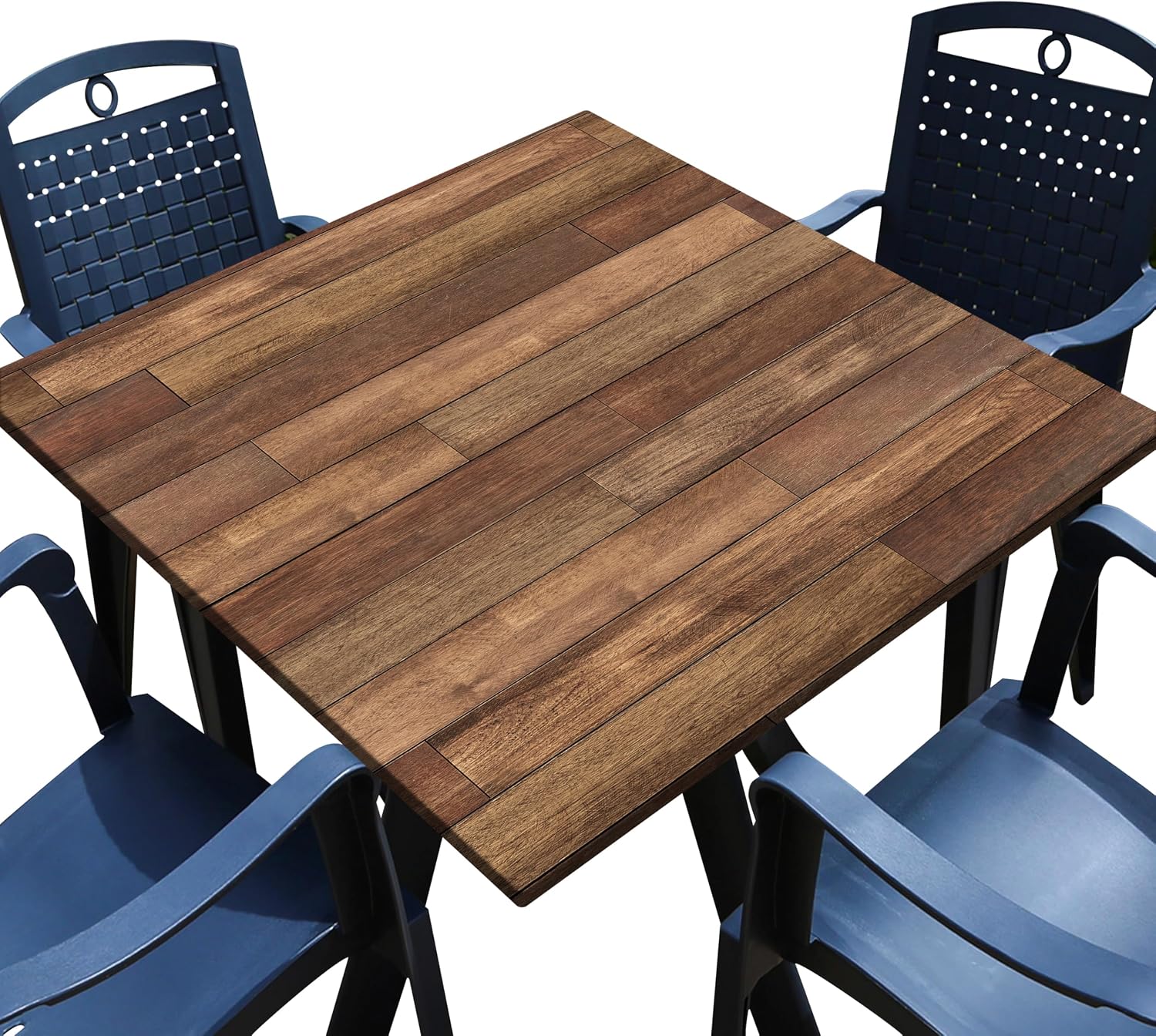 Farmhouse Square Fitted Tablecloth with Elastic Wooden Brown Card Table Cover Waterproof Outdoor Table Cloth for Patio Kitchen Party Decor Fits for 36" x 36" Square Table