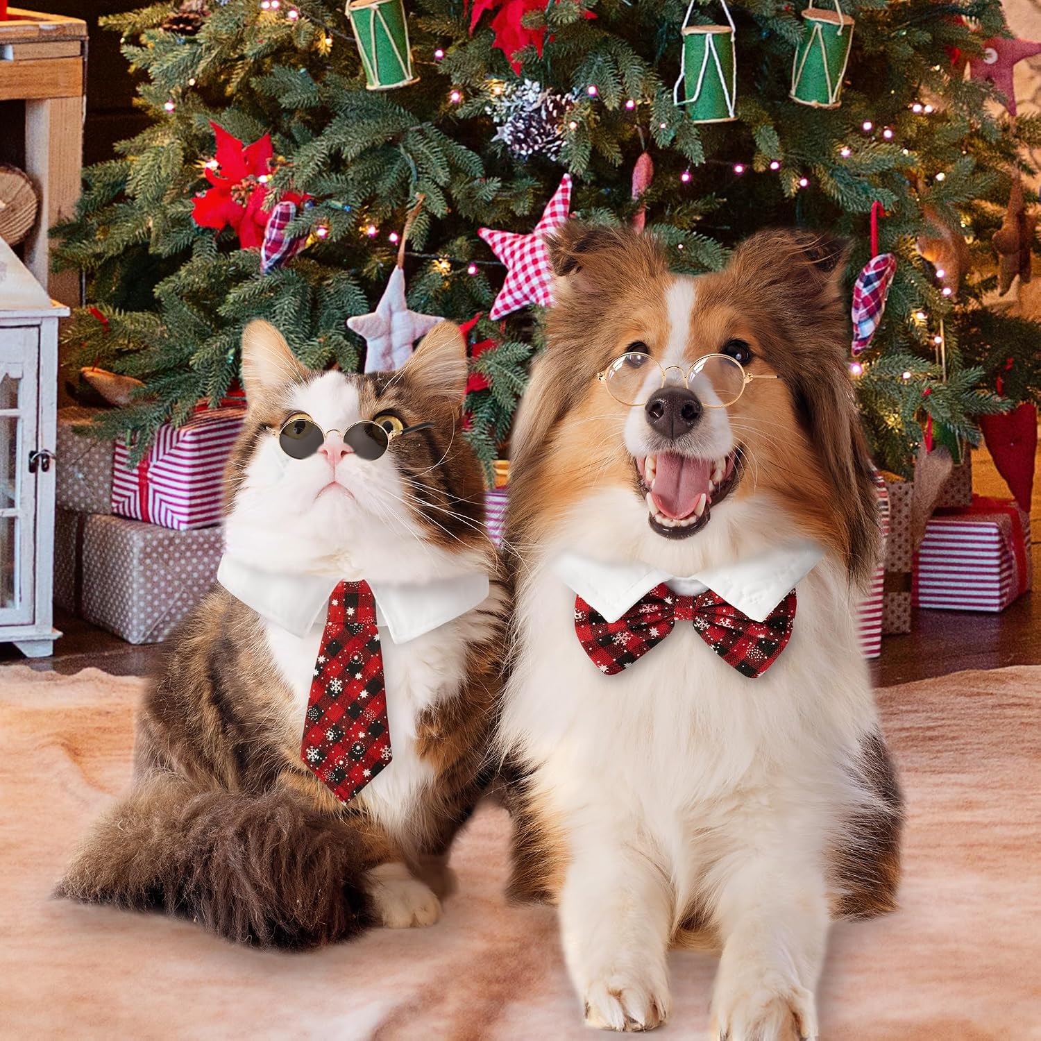 K1tpde Dog Necktie with Sunglasses - 4PCS Dog Neck Ties and Bow Mix Adjustable Neckties for Medium Large Dog Bulk Pet Bow Ties Collar for Dogs Daily Wearing Holiday Birthday Wedding Costumes(Medium)