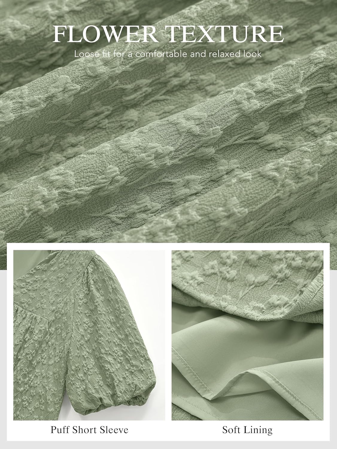 MASCOMODA Womens Summer Tops 2026 Ruffle V Neck Blouses Loose Puff Short Sleeve Jacquard Babydoll Tops Casual Dressy T-Shirts - Image 6