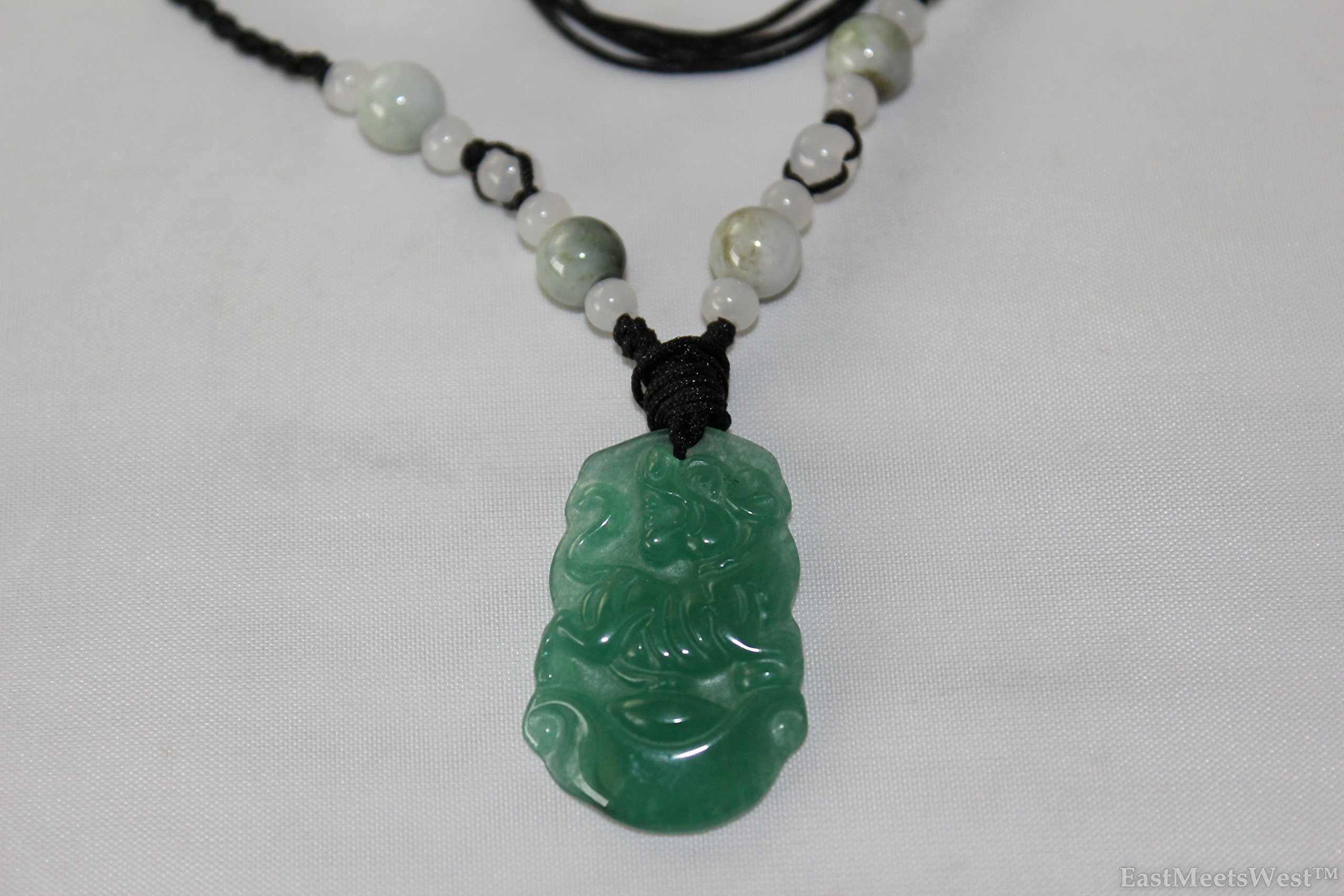 LuckyGiftsNatural Green Jade Stone Hand Carved Lucky Pendant Charm Tiger Zodiac Feng Shui Lucky Amulet