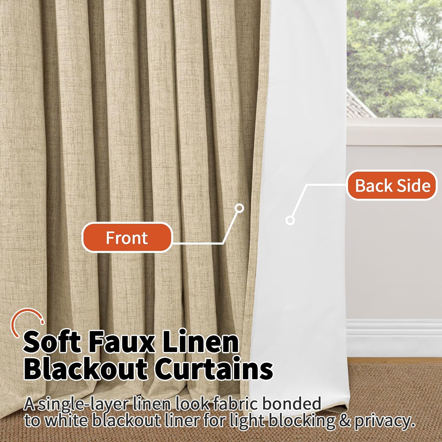 Faux 100% Blackout Curtains for Bedroom 63 Inch Length 2 Panels, Thermal Insulated Total Light Blocking Noise Reducing Linen Window Curtains for Nursery, Bronze Grommet, Each 52 Wide, Burlap