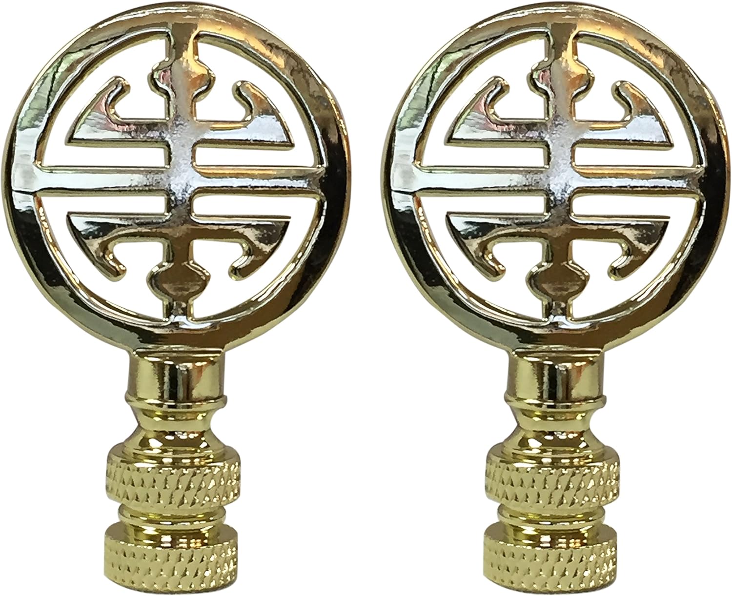 Royal Designs Oriental Happiness Symbol 2.25" Lamp Finial for Lamp Shade, Polished Brass - Set of 2