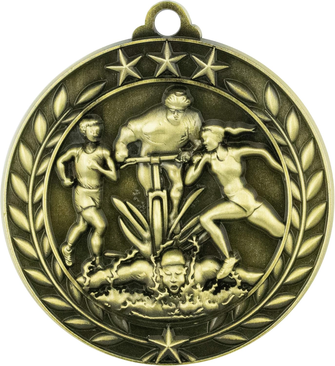 Express Medals Personalized Triathlon Gold Medal with Red White & Blue Neck Ribbon Award Trophy WAM9
