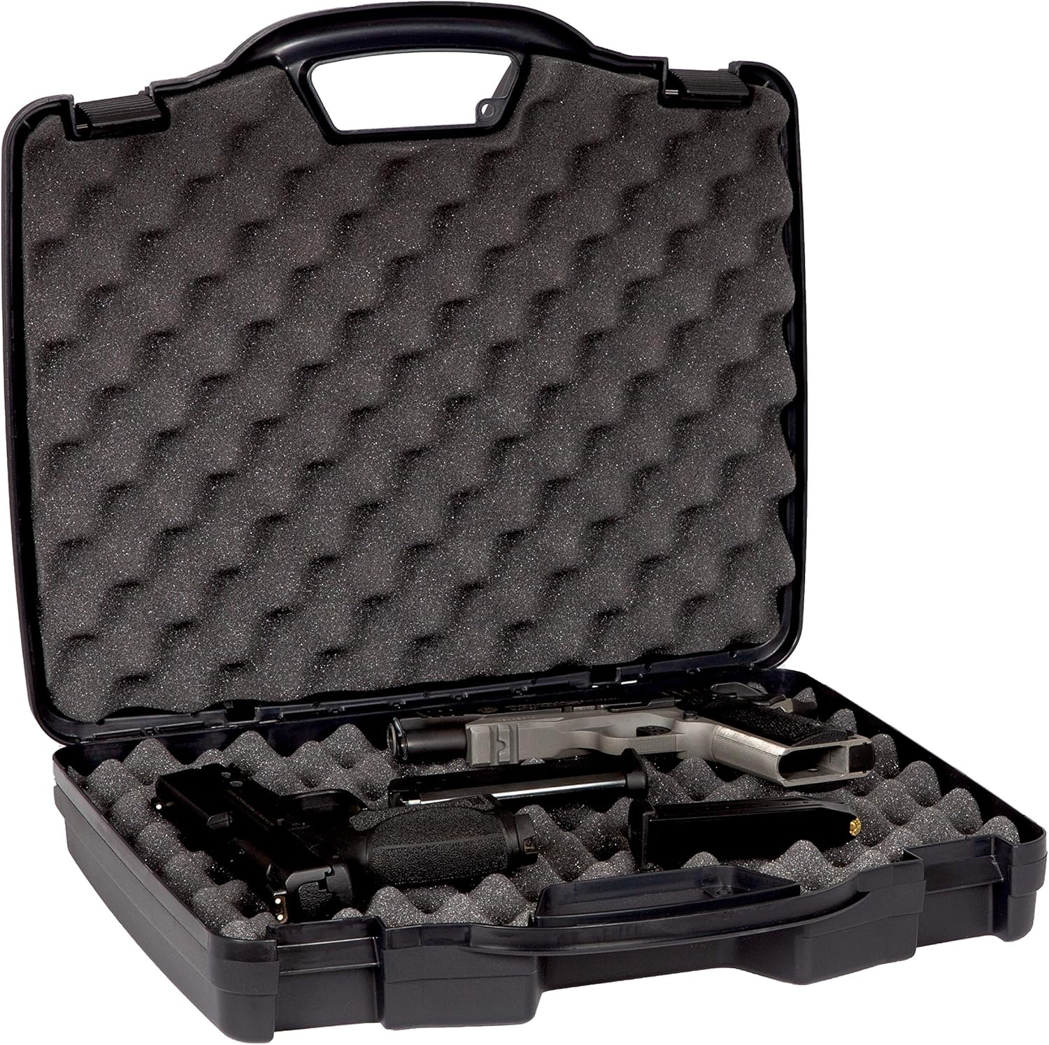 Plano Protector Series Two Pistol Case, Gun Protector with Lockable Latches and Padlock Tabs for Secure Travel, High Density Interlocking Foam,Black