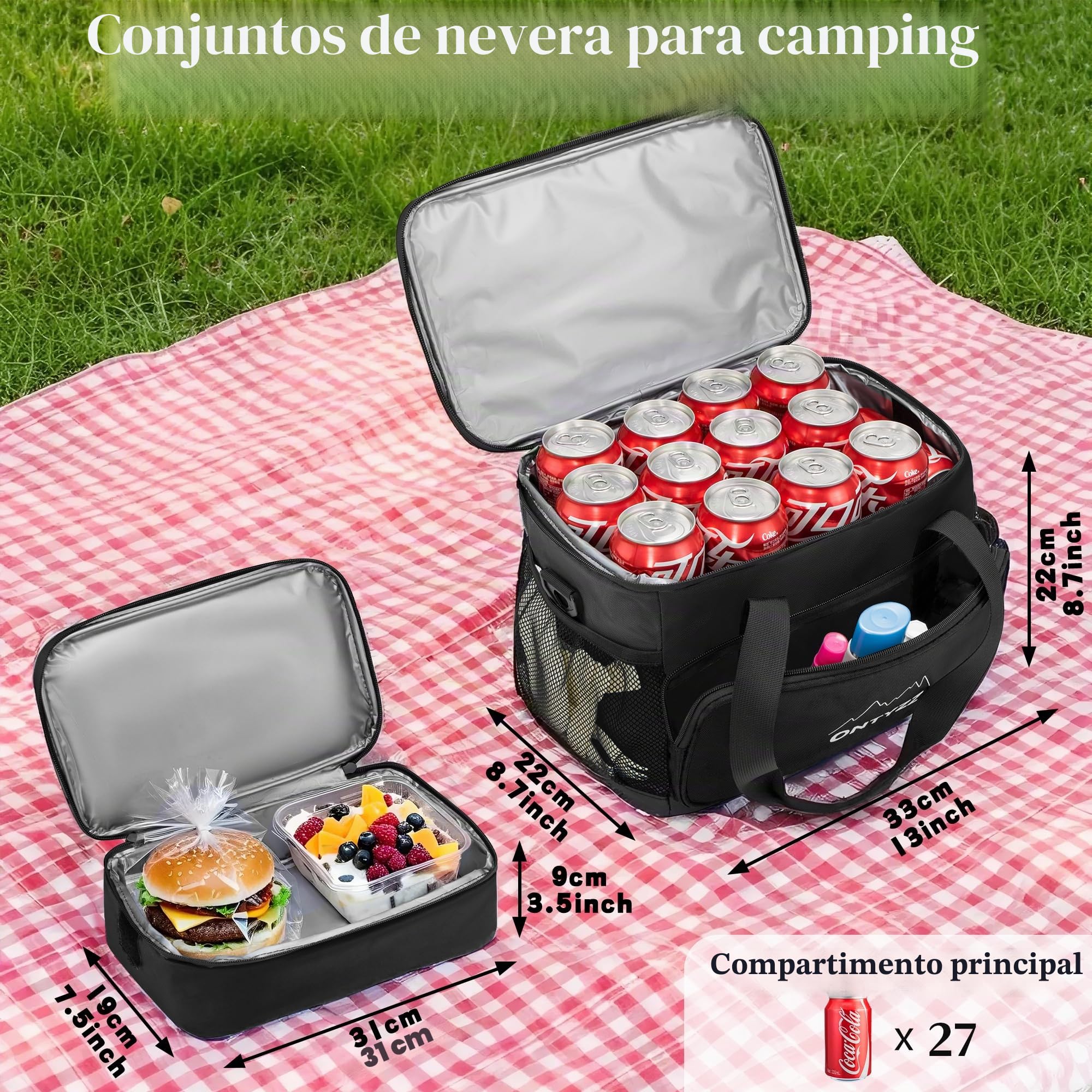 Bolsa Termica Porta Alimentos 16L+5L Nevera Portatil Juego Bolsa Comida Isotermica con Cremallera Impermeable para Viaje Camping Playa Picnic Camping