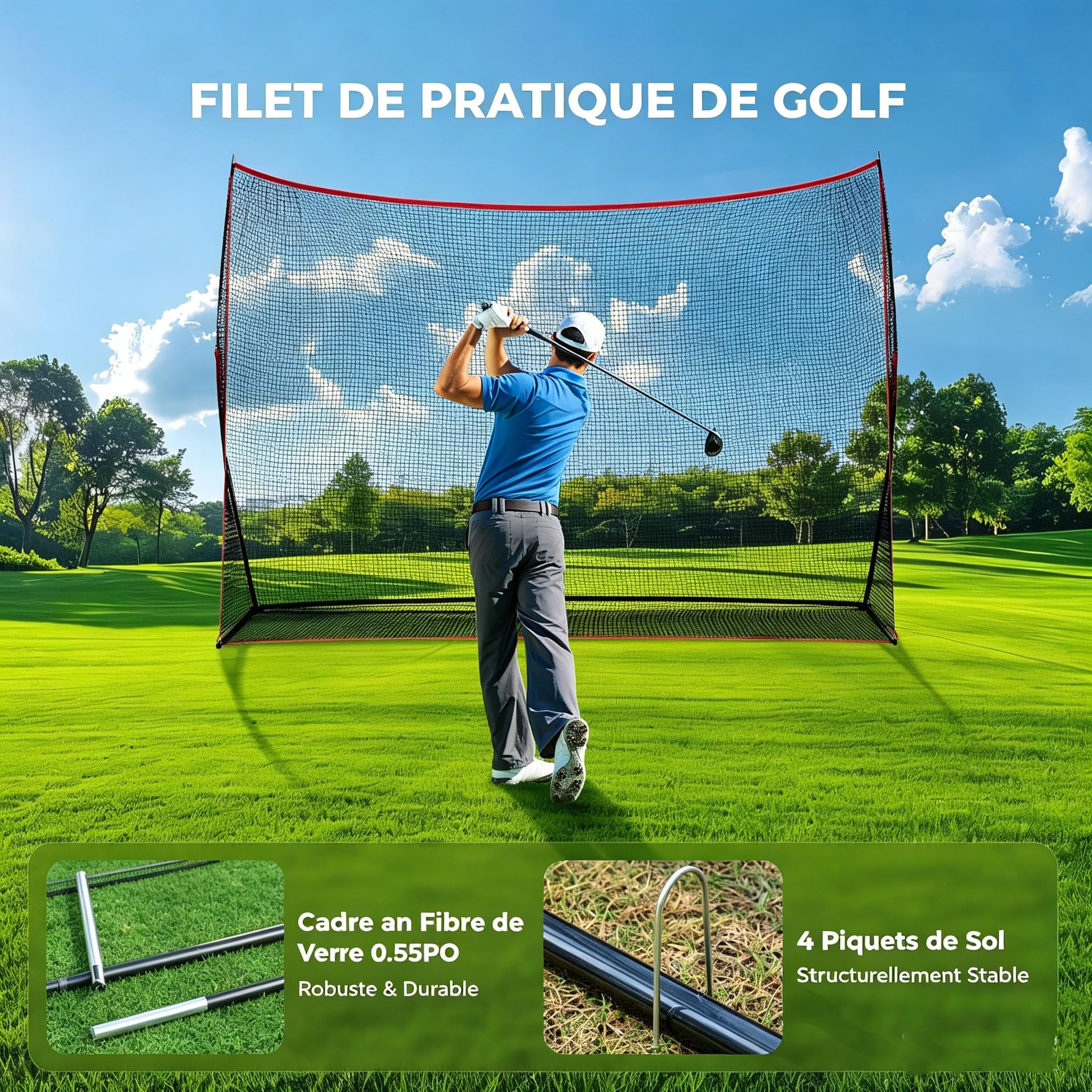 Golfnetz riesig 305x93x217 cm tragbar stabiles Golf Übungsnetz für Innen & Außen mit Aufbewahrungsnetz & 4 Heringen Trainingshilfe für Zuhause schwarz/rot