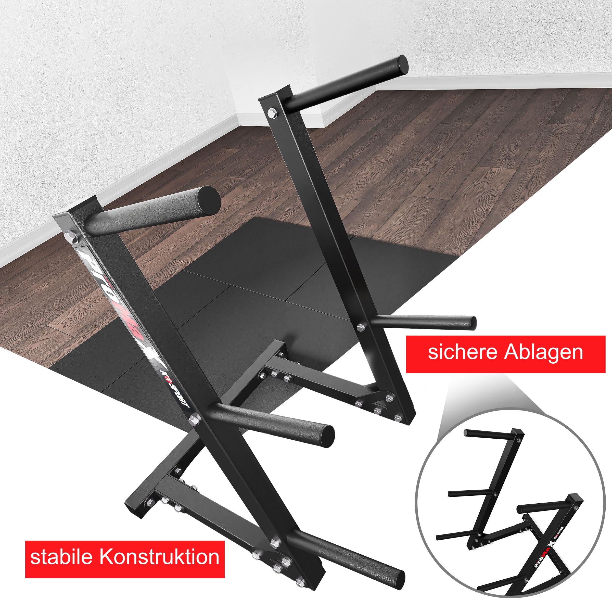 K-Sport: Supporto pesi palestra con una capacità di carico fino a 280kg I 5 barre di carico I Supporto di allenamento per tutti i dischi di peso I Fitness professionale per la casa, E-Book incluso