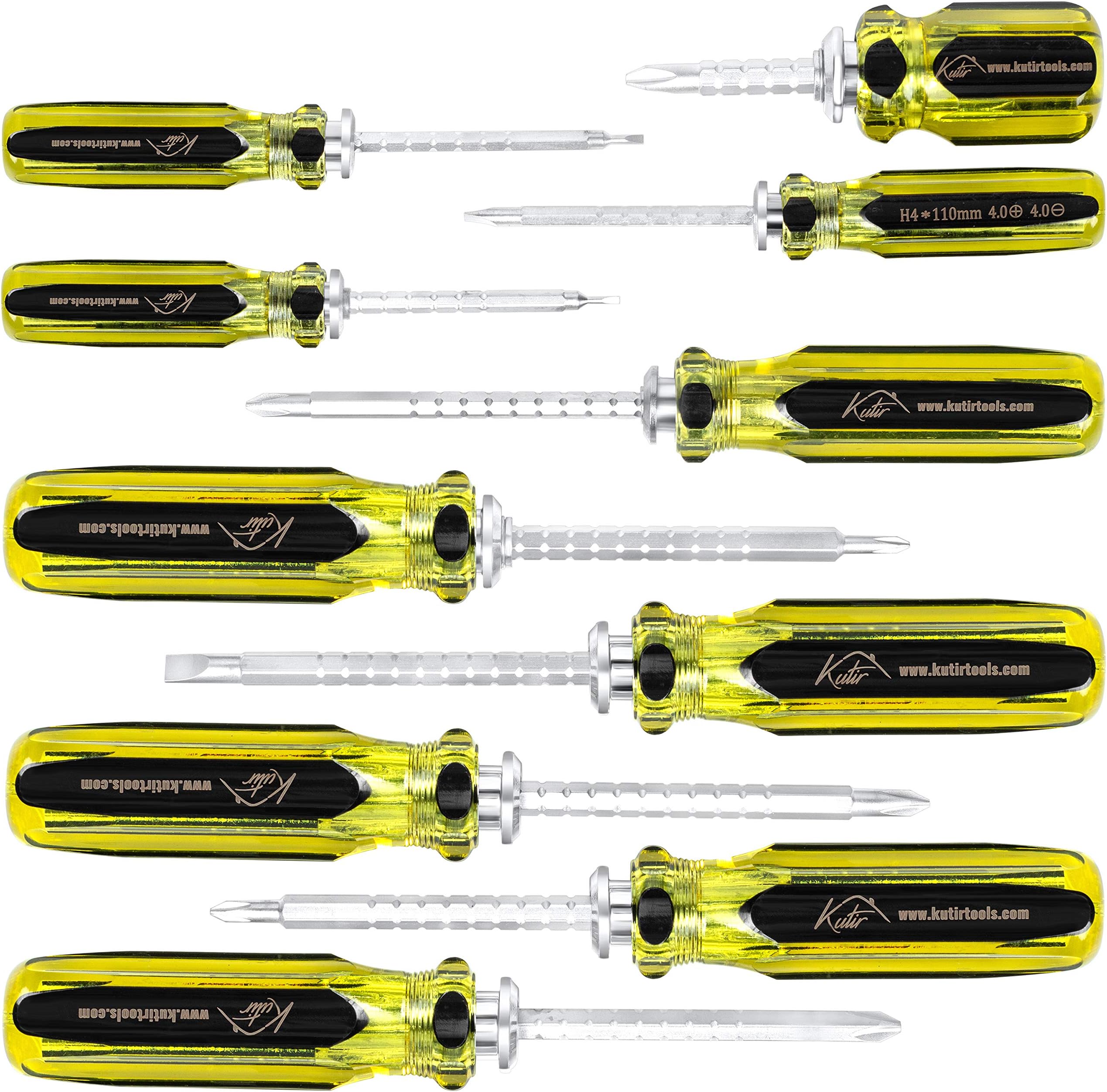 Screwdriver Set 4 Pieces Phillips and Slotted Head - ADJUSTABLE LENGTH and REVERSIBLE DUAL END, Heavy Duty, MAGNETIC TIPS - EASY TO USE Compact, Portable Toolkit With ZIPPER BAG