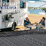 OLANLY Rug extérieur étanche 8x10 ft, Rug extérieur en plastique réversible, motif géométrique Grande zone extérieure Rug de pont pour RV, Patio, Cour arrière, Pique-nique, Plage & Camping noir et gris