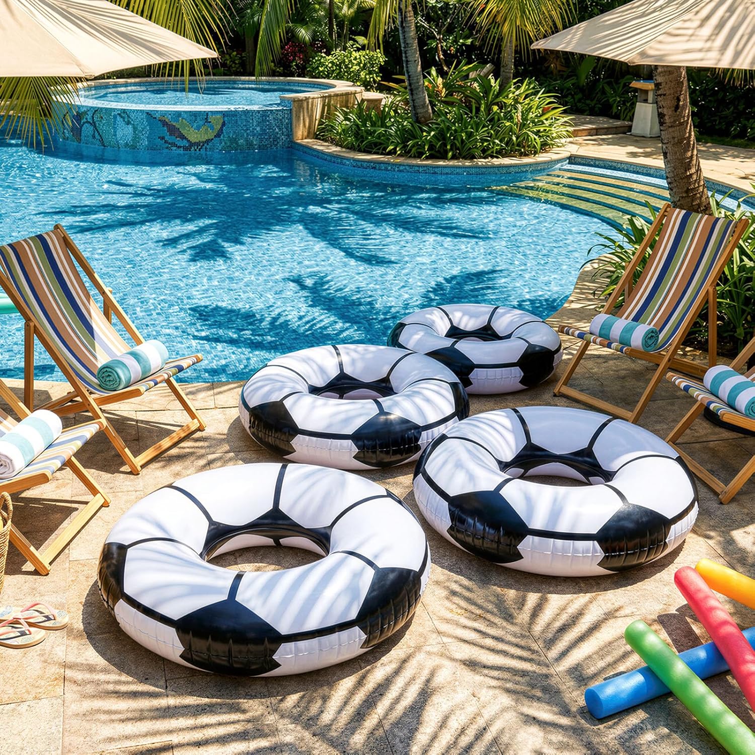 ShinyRelief 4 Pcs Baseball Soccer Basketball Football Sport Inflatable Pool Ring 42.5 inch Float Adult Size Inflatable Floats Swimming Pool Tubes for Summer Lake Beach Sport Party