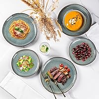 Vista 3 de AmorArc Juego de vajilla de cerámica, juego de platos y cuencos de gres con esmalte reactivo hecho a mano, altamente resistente a las astillas