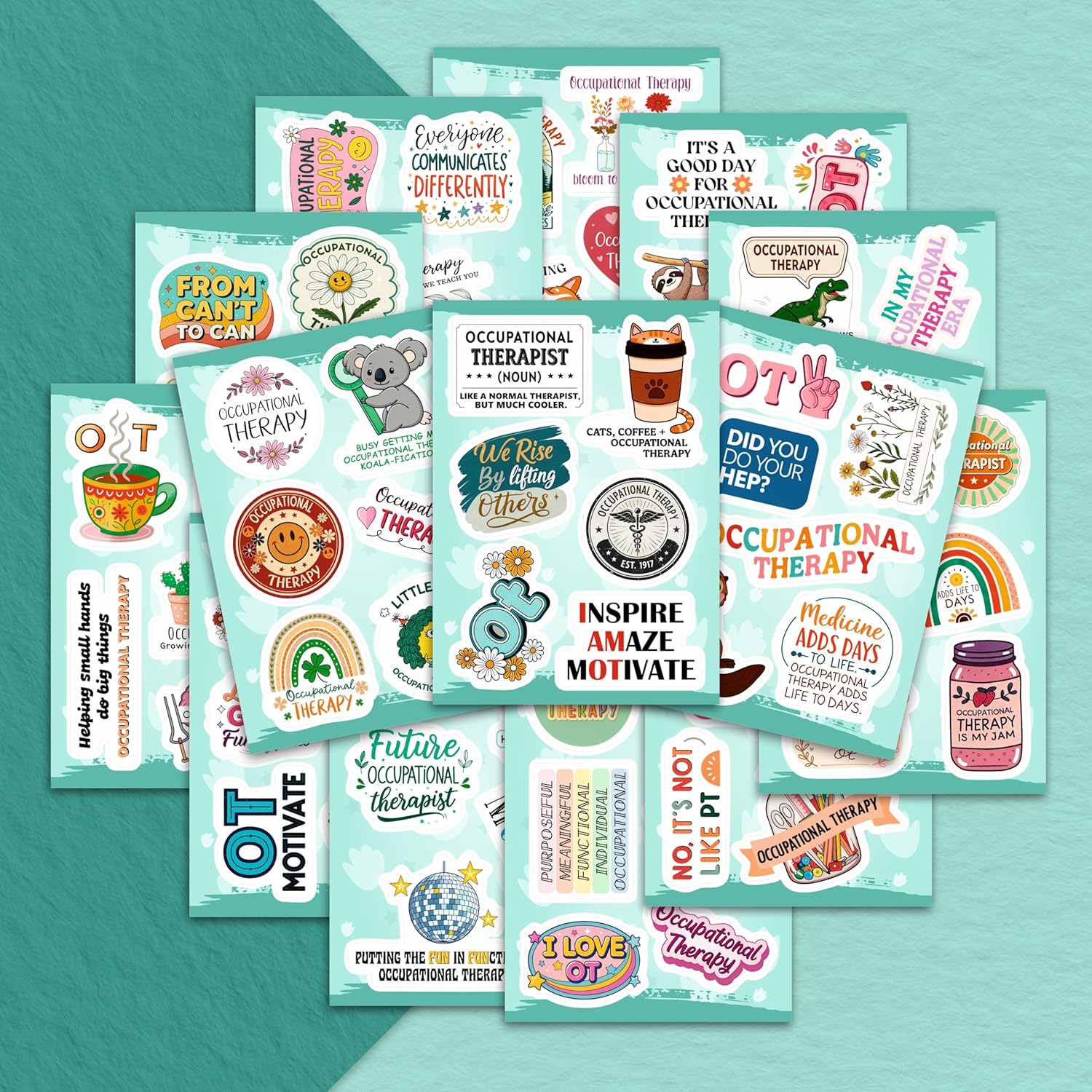 100Pcs Funny Occupational Therapy Stickers and Decals for Water Bottle, Laptop- Occupational Therapy Gifts, OT Day Party Decorations and Favors - Physical Therapist Stickers - Gift for Women & Men - Image 5