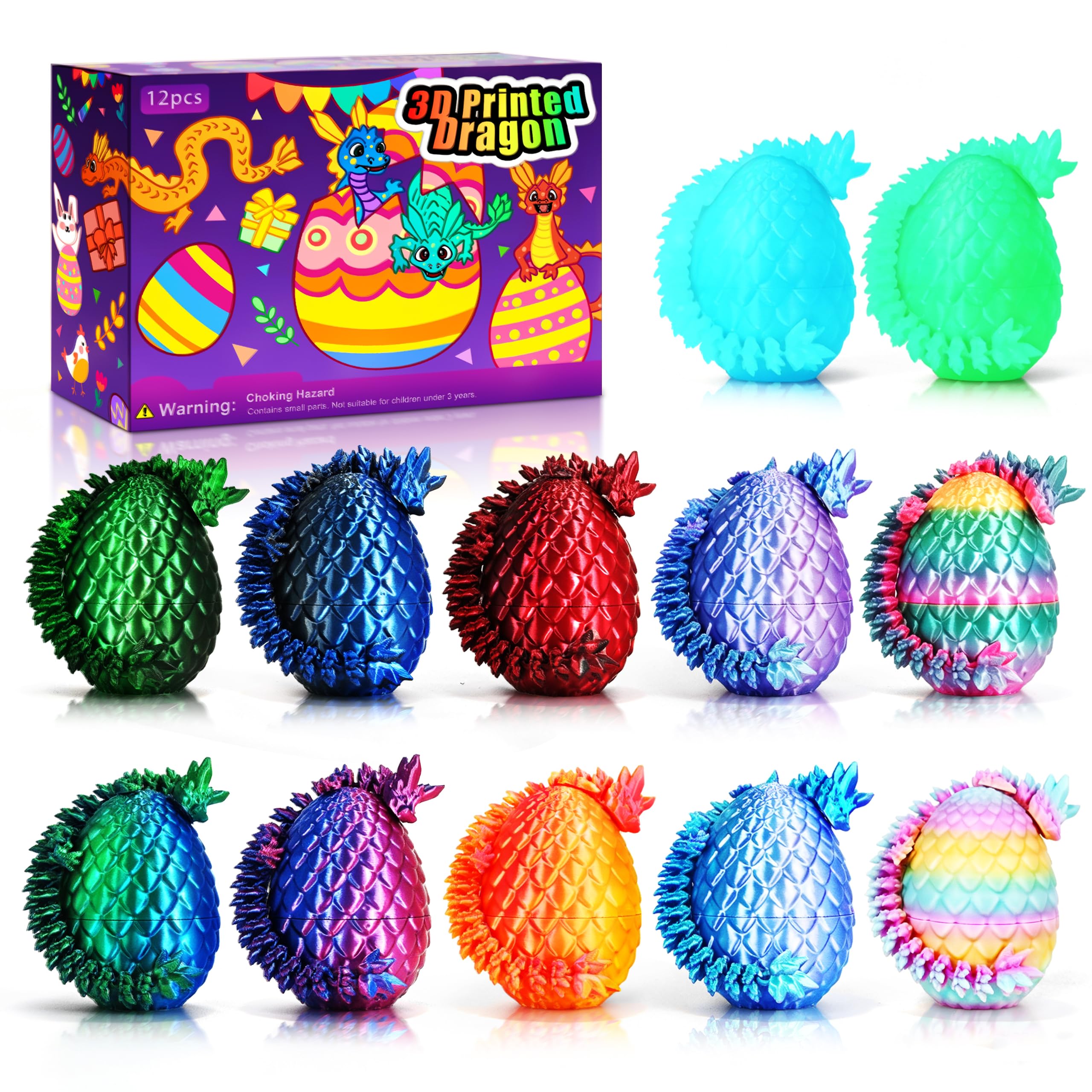 Impossmaker 12pcs 3D Printed Dragon Eggs, Crystal Dragon Toy Gifts | Surprise Dragon Eggs for Party Favors, Fun Goodie Bag Stuffers for Birthdays, Classroom Prizes