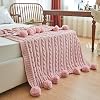 Chenille Chunky Knitted Throw Blanket with 14 pcs Pom Poms Tassel Super Soft Cozy Warm Blanket for Sofa Bed Soft Couch 50 x60 inches (Pink)?-¡­