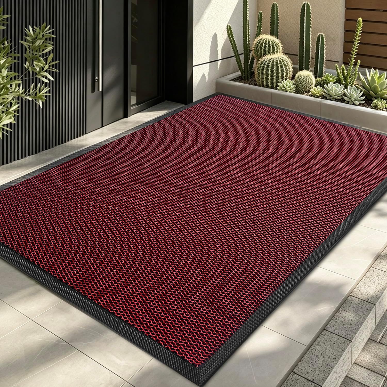 Outdoor Front Door Mat, Red, 32''x47'' | Heavy-Duty Dirt-Trapping, Honeycomb Nylon Blend Surface, Non-Slip TPE Rubber Backing, Stain & Fade Resistant