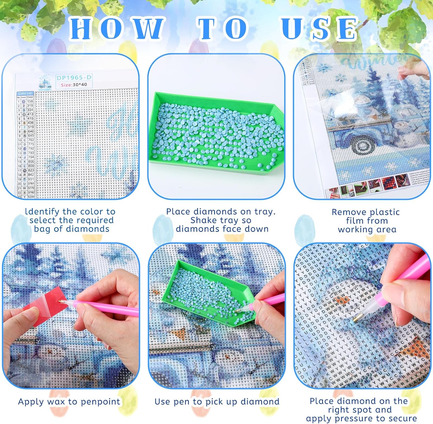 VioraWhite 12 Pcs Seasonal Diamond Art Set for Adults Holiday Theme Diamond Painting Kits for Women DIY Cartoon 5d Rhinestones Crafts Gifts with Tools for Home Wall Decoration(Truck)