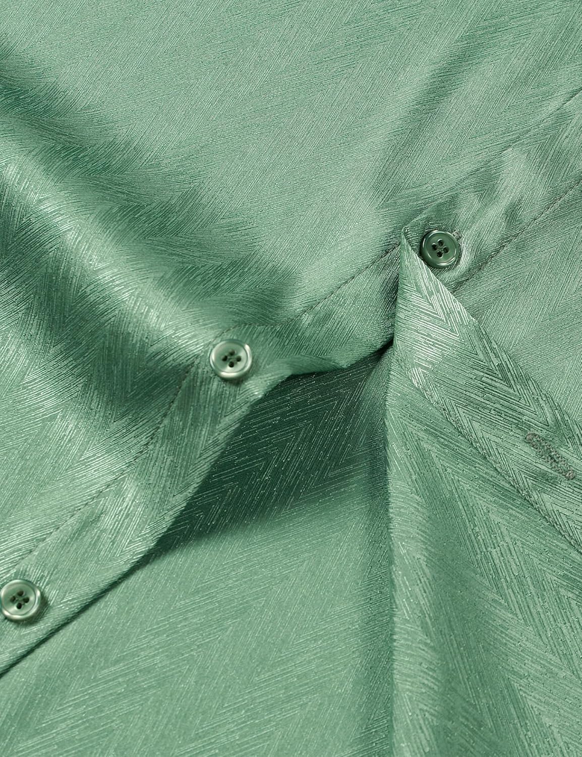 ZEROYAA Men's Luxury Shiny Satin Jacquard Shirt Modern Fit Short Sleeve Button Down Shirts for Summer Party Prom - Image 6