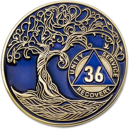 Miniatura 60 de Medallón/Ficha/Ficha de Recuperación AA Sobriety Mint de 2 Años, Árbol de la Vida Retorcido, Dorado - Negro