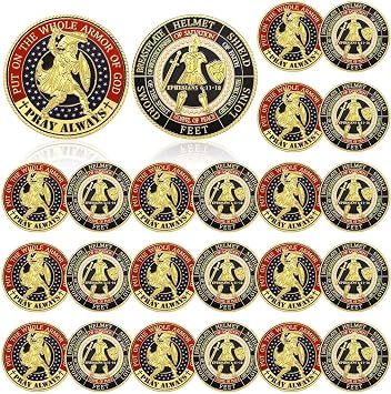 Siifert 24 Pcs Put on the Whole Armor of God Coin Round Commemorative Coin Souvenir Prayer Metal Christian for Collectors Military Church Party Collectible Challenge Souvenir