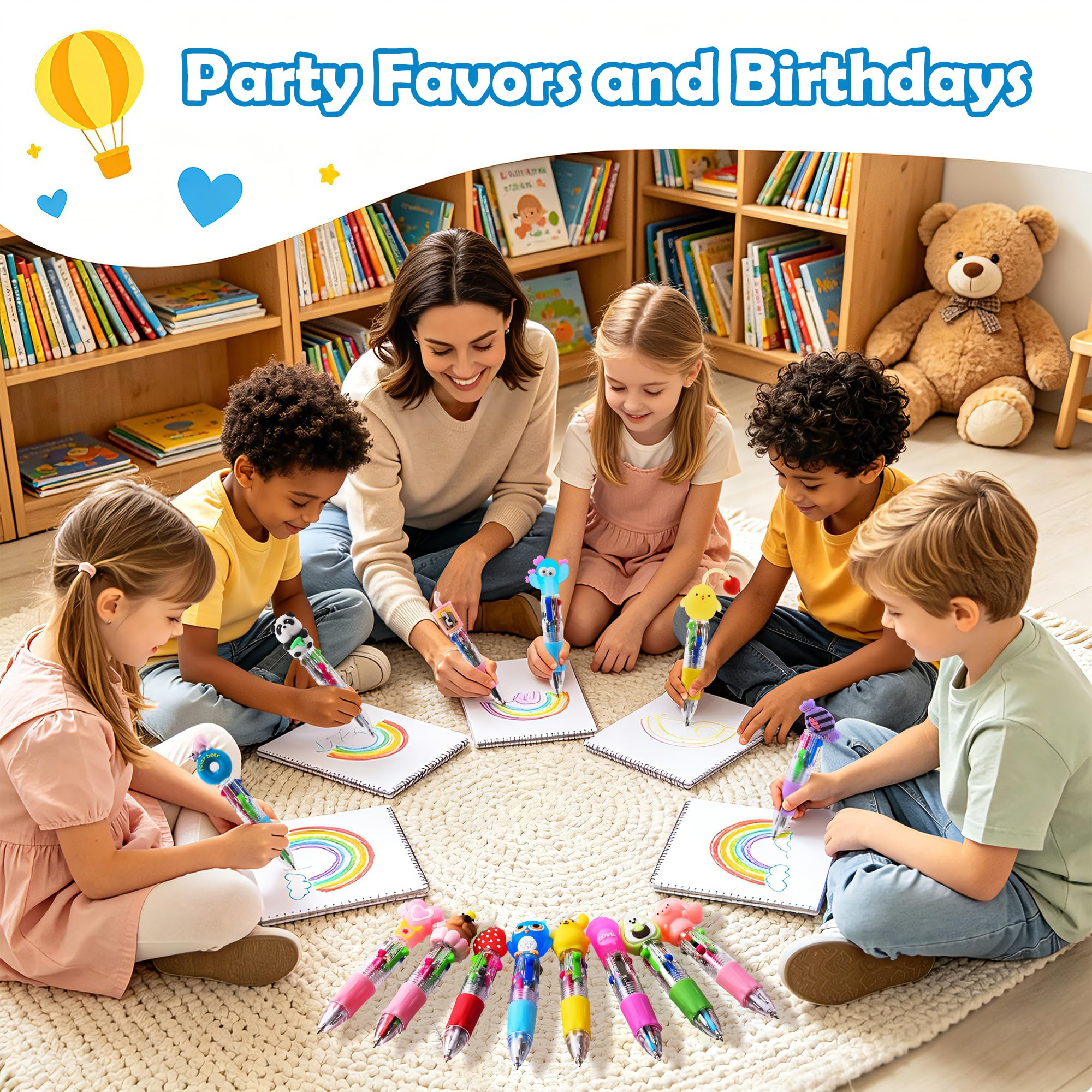 60 Stück Mini-Stifte in einem, 4-in-1, niedliche Stifte, Großpackung für Kinderpartys und Geburtstage, entzückender Kugelschreiber, Partyzubehör, Geschenke, Klassenzimmer, Studentenpreise (60