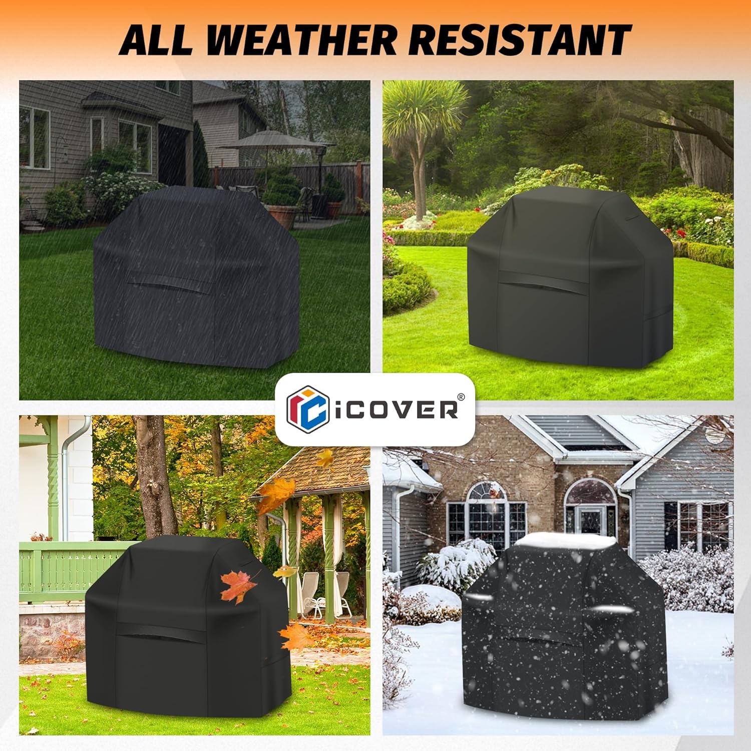 iCOVER Grill Cover 82 Inch, BBQ Grill Cover for Outdoor Grill, 600D Heavy-Duty Waterproof BBQ Cover, Large Barbecue Gas Grill Covers for Weber, Charbroil, Brinkmann, Nexgrill and More, Black - Image 7