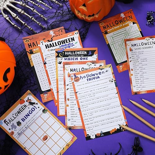 Miniatura 3 de 150 hojas de juegos de bingo de Halloween, suministros de fiesta de vacaciones, recuerdos divertidos juegos de búsqueda de palabras, juego de fiesta