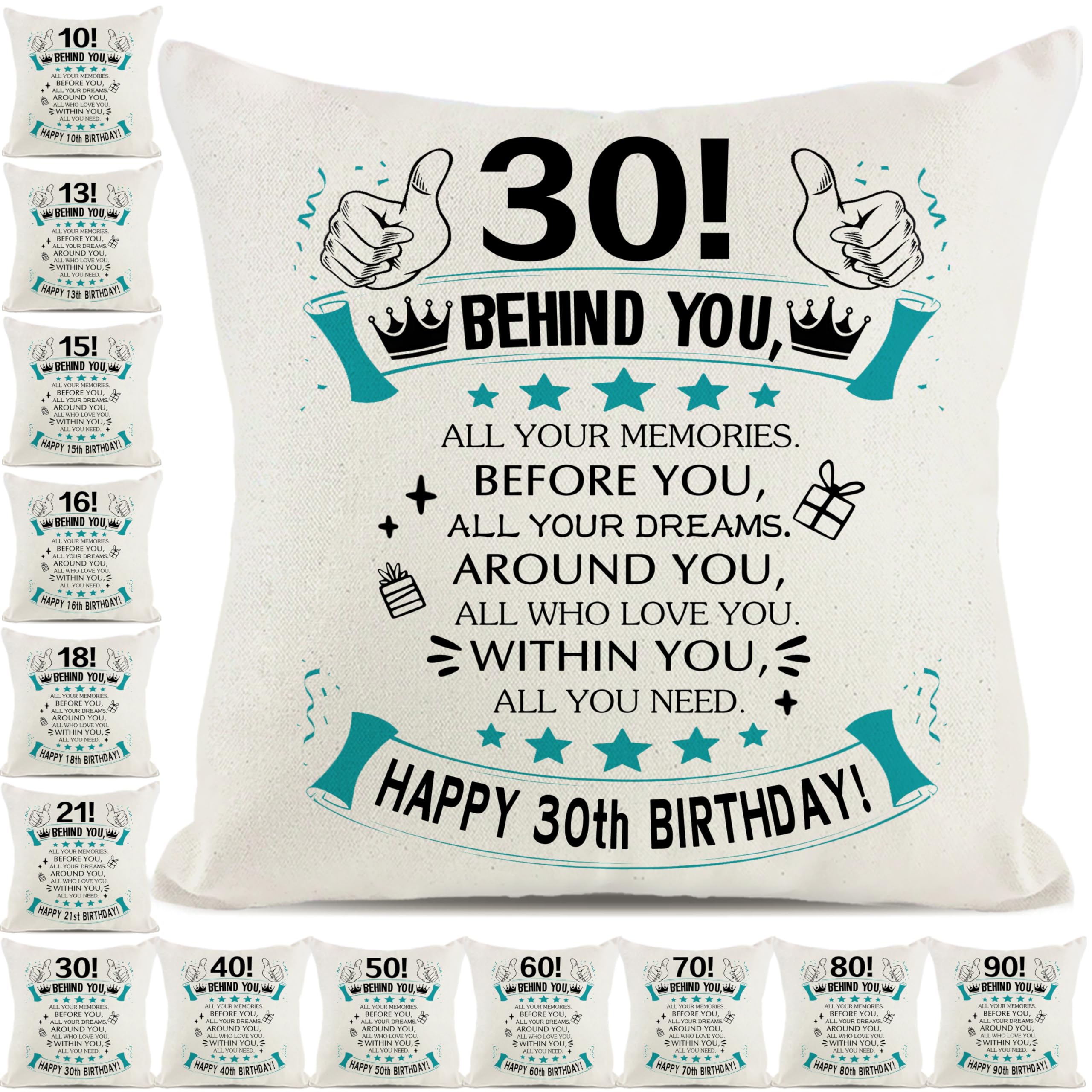 Behind You All Your Memories Around You All Who Love You Throw Pillow Covers 30th Birthday Gift 10-100 Years Old Women Men Teens Family Friends Mom