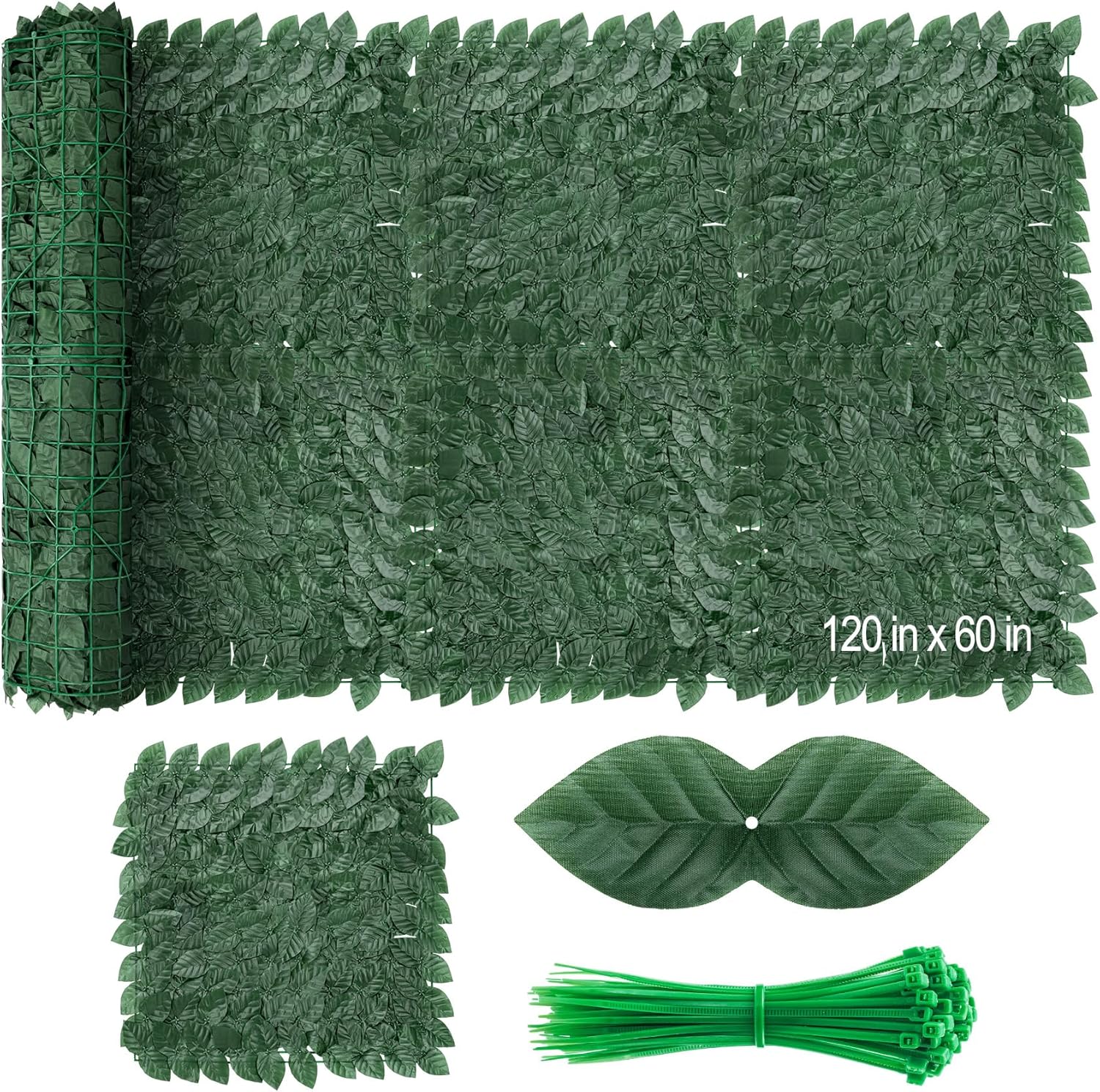 Artificial Ivy Privacy Fence Screen Outdoor – 120x60'' Realistic Green Wall Panels, Dense Greenery Backdrop for Garden, Balcony, Patio Decor, Durable Faux Grass Lightweight Fence Panels