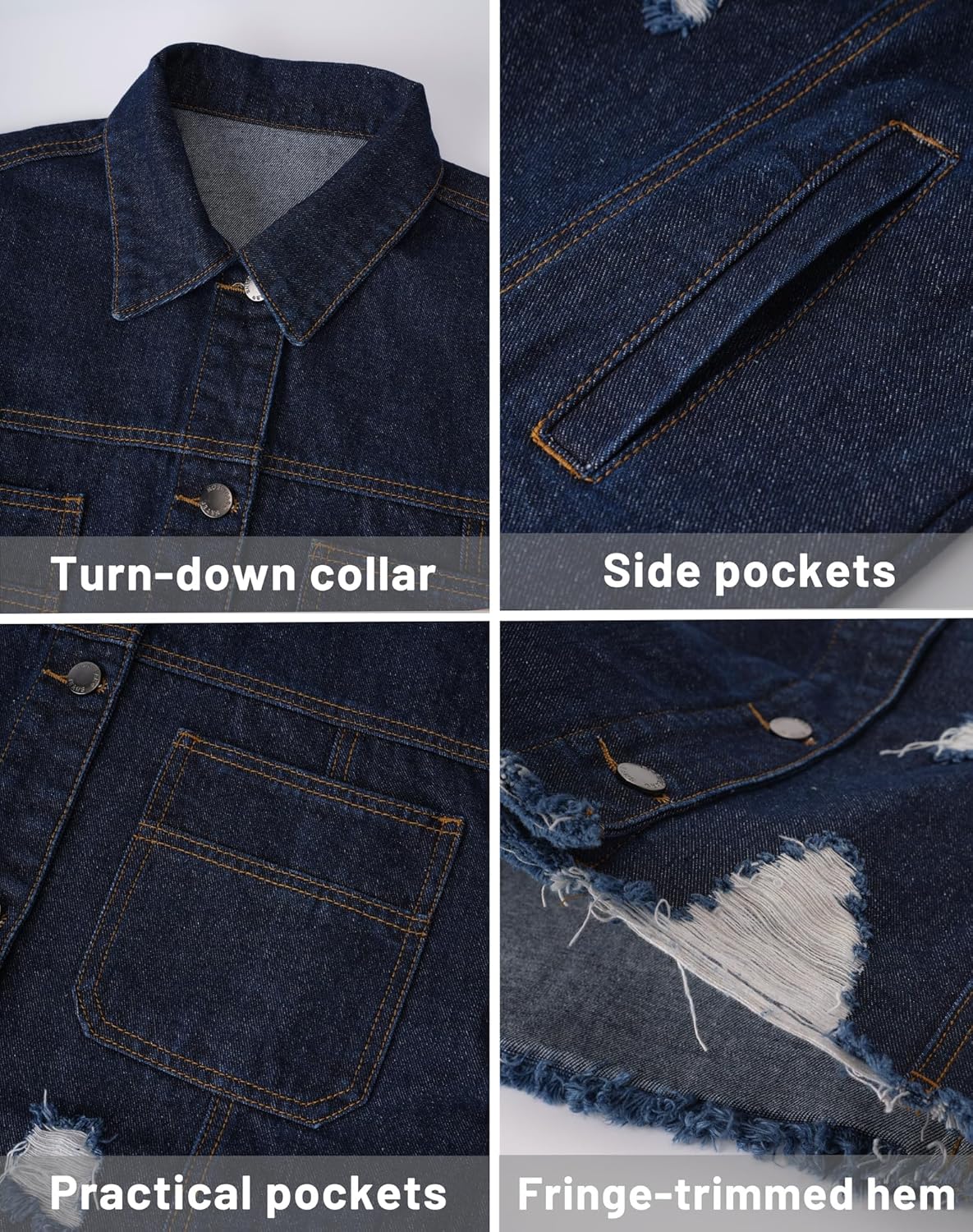 roswear Women's Denim Jacket Oversized Long Sleeve Shacket Shirts Distressed Jean Jackets Fall Outfits - Image 6