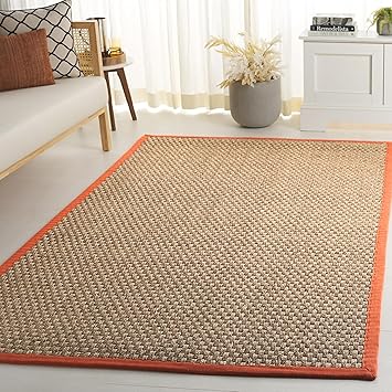 SAFAVIEH Natural Fiber Seagrass Basketweave Area Rug with Border (Natural & Rust)