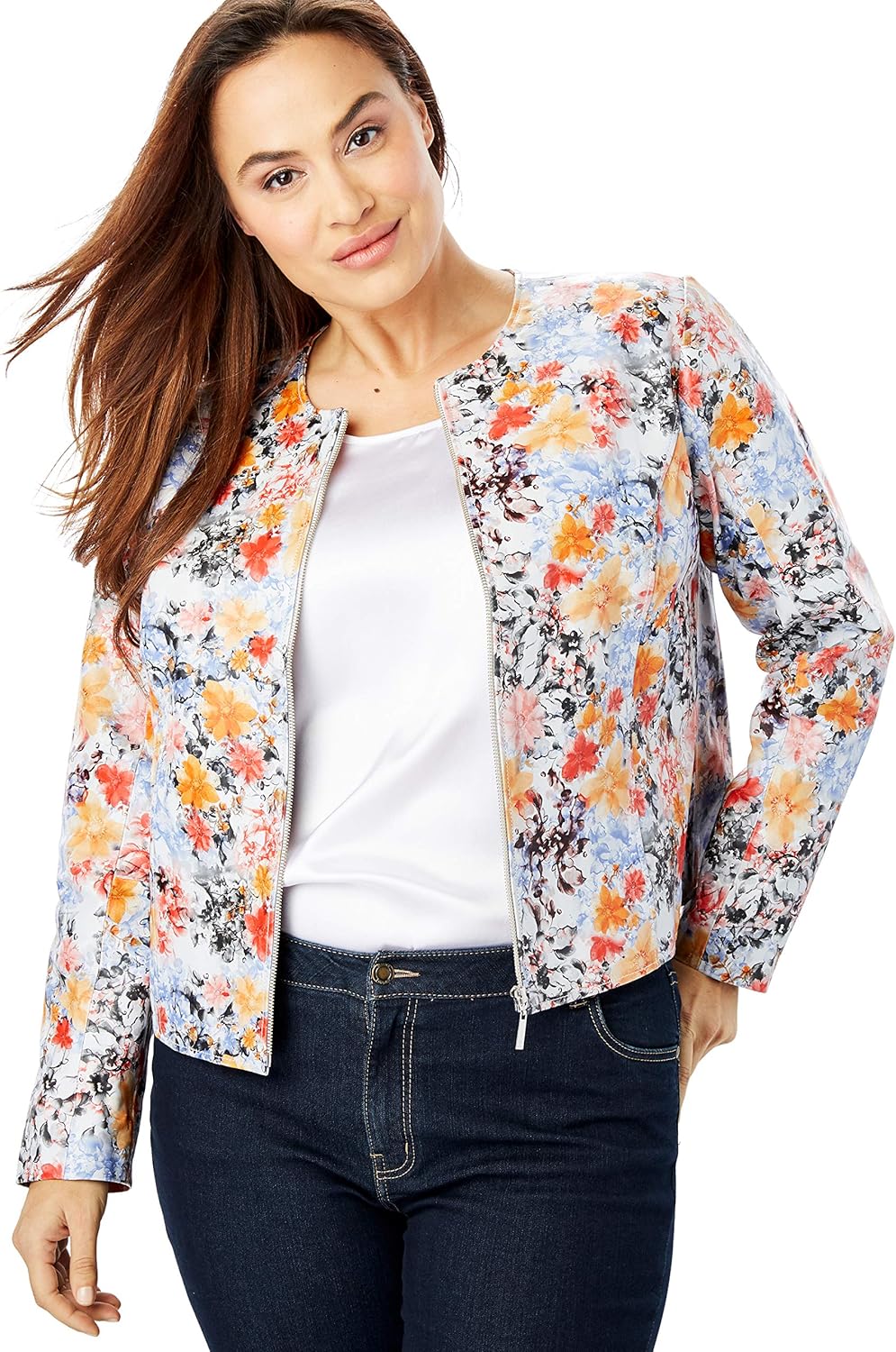 Vista 5 de Jessica London Chaqueta de cuero sin cuello para mujer de talla grande