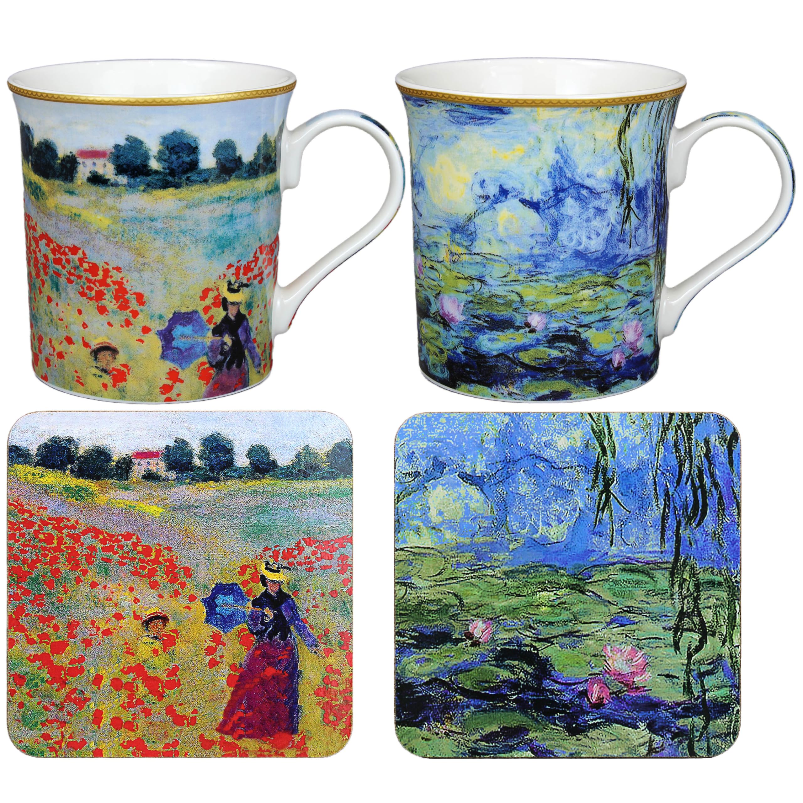 The Leonardo Collection Monet Mug & Coaster Set 2ASST | Lovely Gifts for Women & Men | Designed By Claude Monet | Coasters Set for All Modern Kitchen & Offices