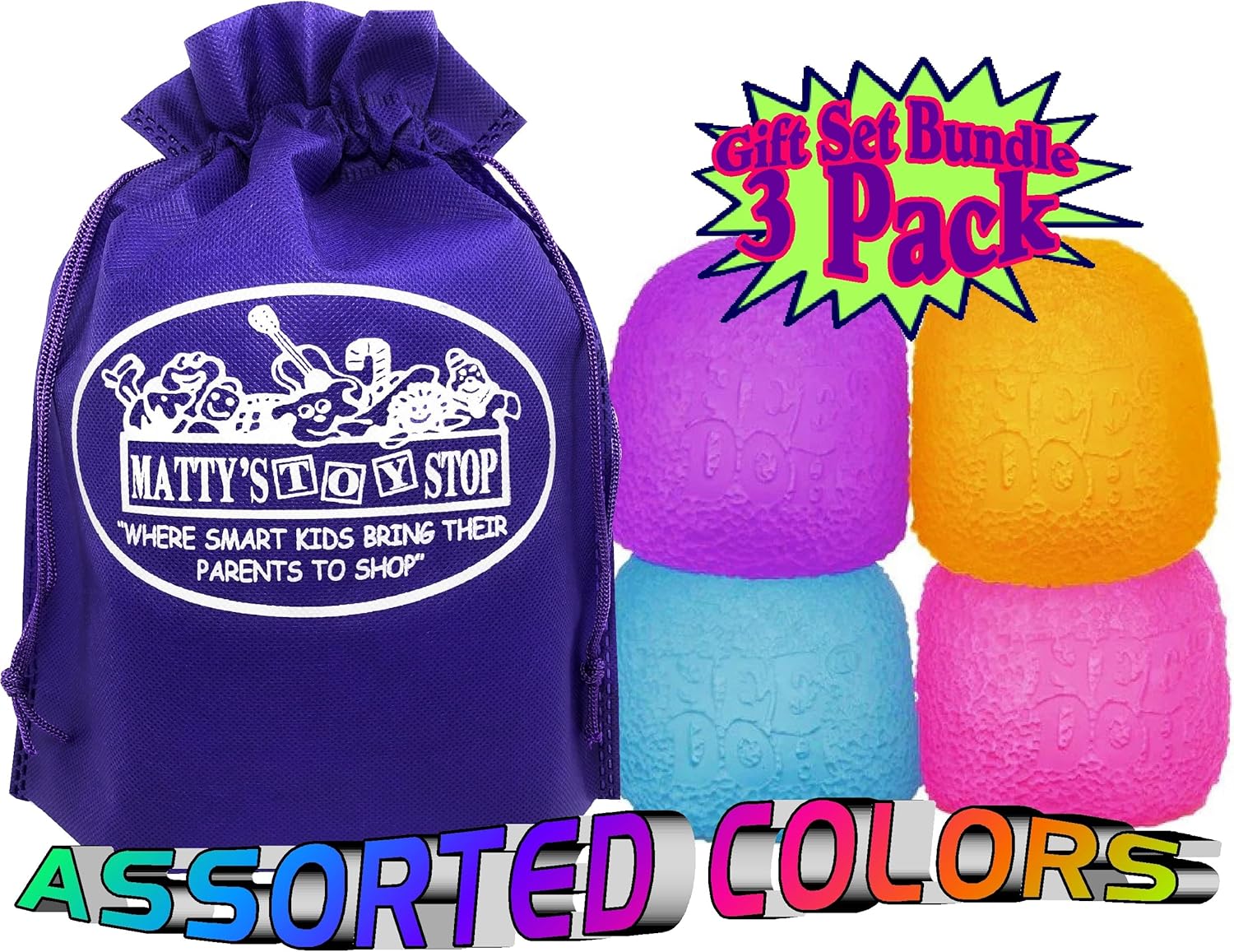 NeeDoh Gumdrop...Groovy Glob! Squishy, Squeezy, Popping, Stretchy Stress Fidget Gumdrops Complete Gift Set Party Bundle with Storage Bag - 3 Pack (Assorted Colors)