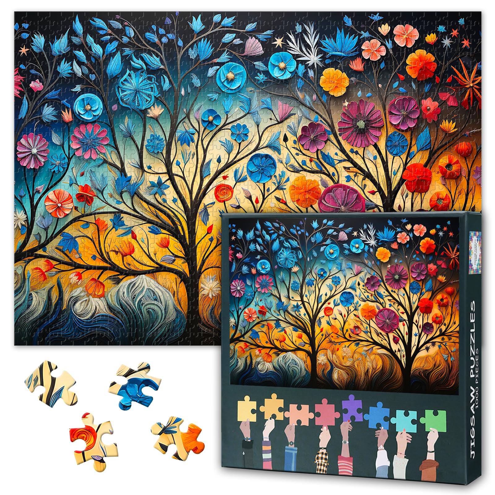 Collectible Jigsaw Puzzles Impressionist Tree Flowers - Abstract Trees Art, 50x70cm Challenging Puzzles for Adults, Puzzle Home Decor & Family Board Games